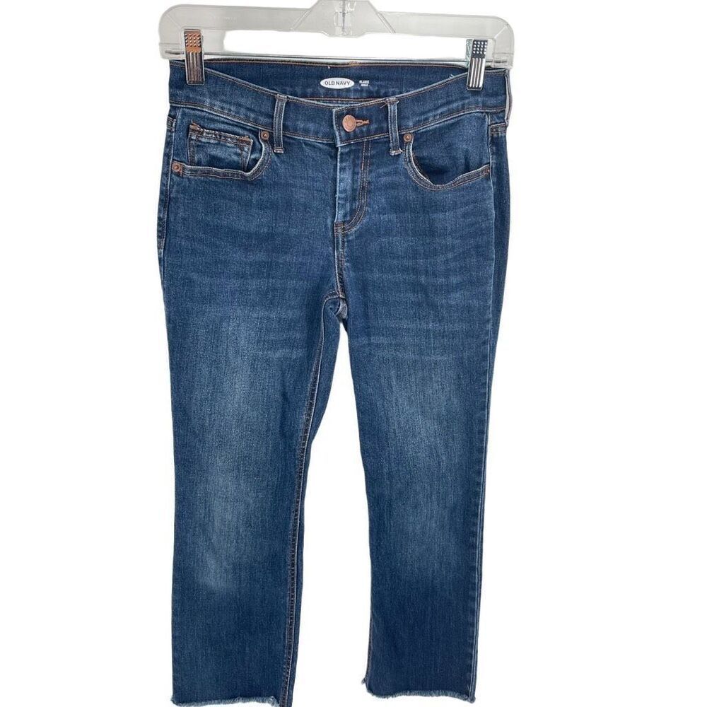 Old Navy Womens Flare Ankle Jeans Stretch Frayed raw Hem Medium Wash Blue Size 0